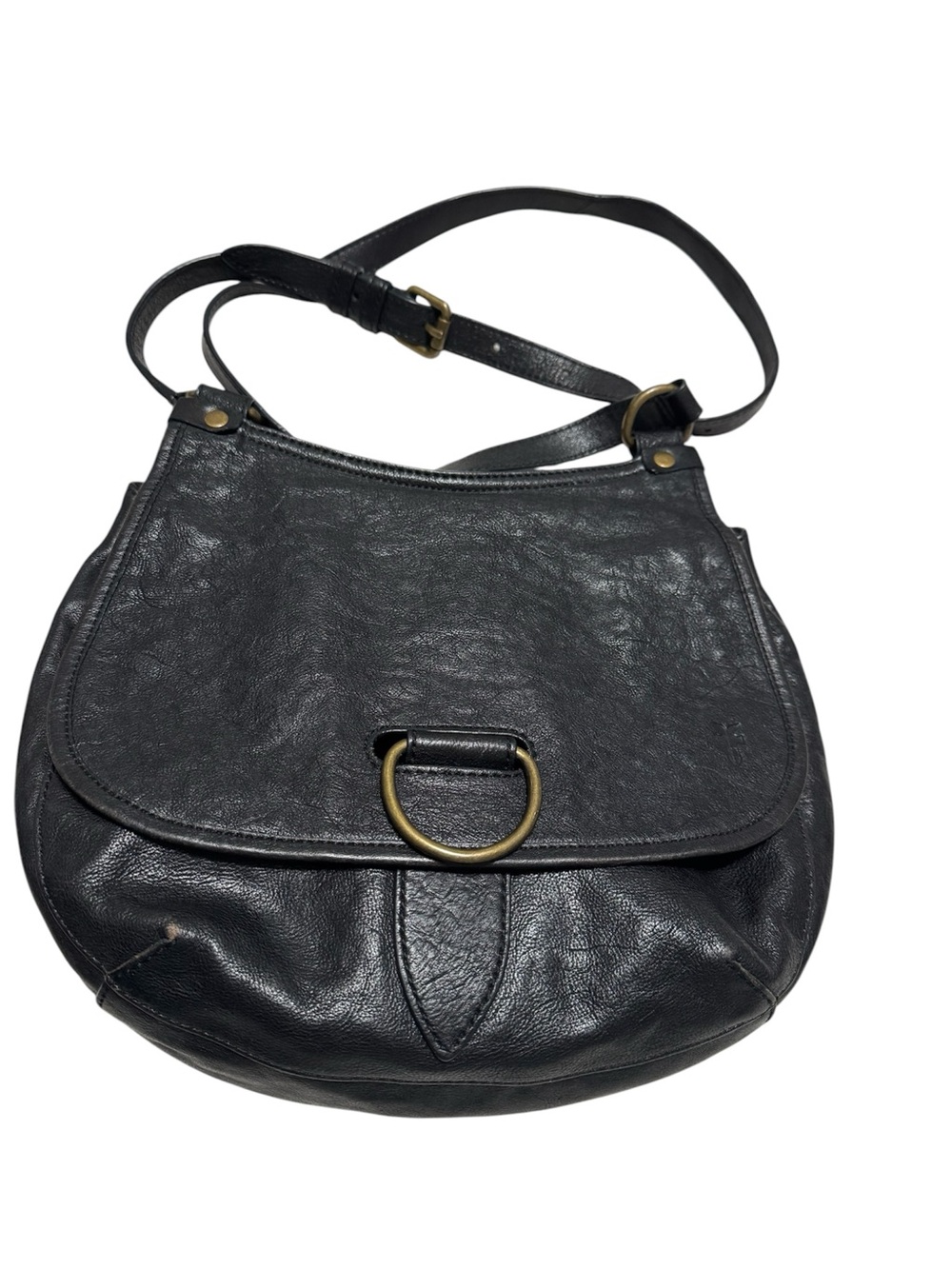 Frye Lucy Black Leather Crossbody Saddle Bag Purse Adjustable Strap